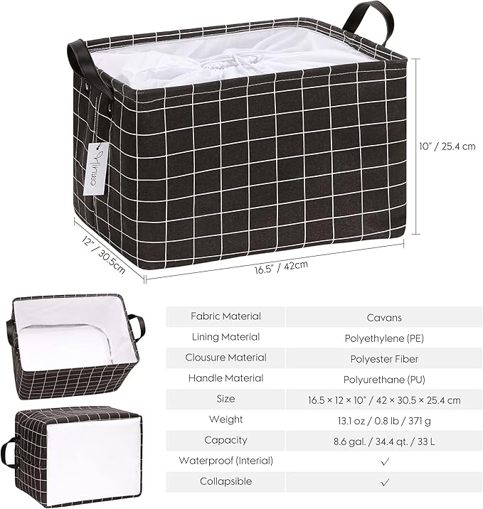 Hinwo 2-Pack Large Canvas Fabric Storage Basket with Handles, 33L/8.6-Gal Rectangle Bin, Collapsible Storage Box, Clothes, To