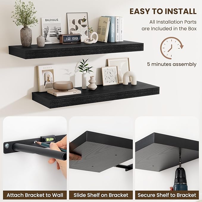 Fun Memories 48 Inch Floating Shelves for Wall - 12 Inch Deep Fireplace Mantel Shelf - Wood Floating Shelf for Wall - Large S