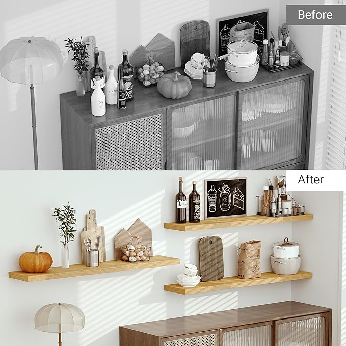 Vivelove 55 inch Long Floating Shelves for Wall, 10.3" Deep & Thicker Storage Shelf for Living Room, Kitchen, Farmhouse,Wall 