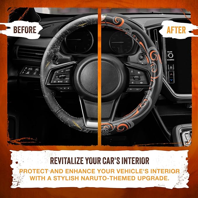 Naruto Shippuden Car Steering Wheel Cover, 15 Inch Anime Steering Wheel Cover, Cushioned Soft Comfortable Cover Anime Car Accessories for Men Women, Nine Tails