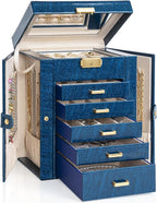 AKOZLIN 6-Tier Jewelry Box Lockable Leather Jewelry Storage Case with 5 Drawers for Women Girls Ring Necklace Earring Bracele