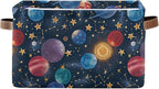 xigua Cartoon Planets Storage Basket Collapsible Storage Bins Waterproof Canvas Storage Basket with Leather Handles for Home 