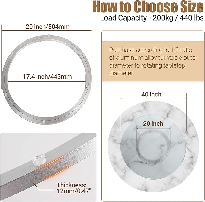 20 Inch Lazy Susan Bearing Heavy-Duty Aluminium Alloy Turntable Bearing, Mute Turntable Ball Bearing, Lazy Susan Rotating Tur