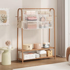 SWTYMIKI Hanging Closet Organizer Storage - 3 Tier Metal Stackable Hanging Closet Shelves with Dividers and S Hooks, Foldable