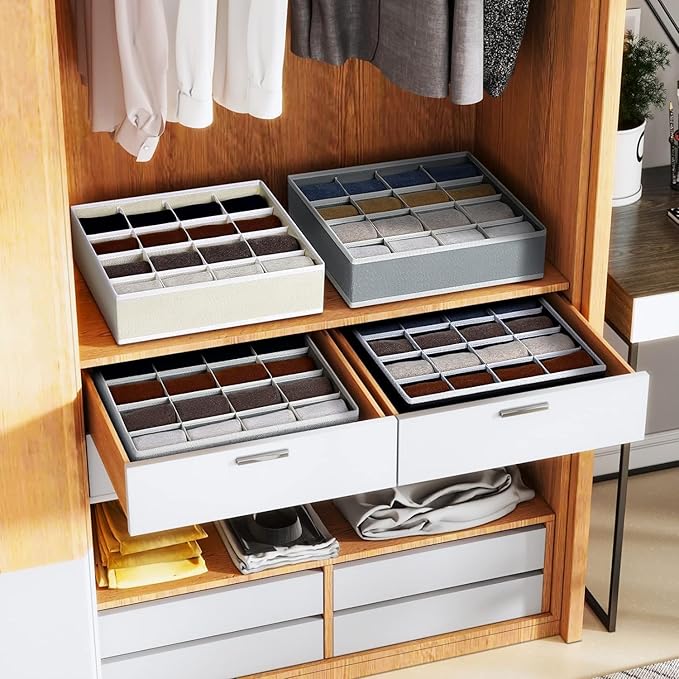 Joyoldelf Sock Drawer Organizer Divider Underwear Organizer 16-cell Fabric Dresser Drawer Organizers Storage Boxes for Socks 