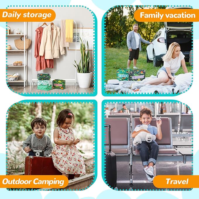 Paterr 7 Pcs Packing Cubes for Travel Kids Days of Week Compression Packing Cubes Colorful Luggage Organizers Suitcase Camp(D