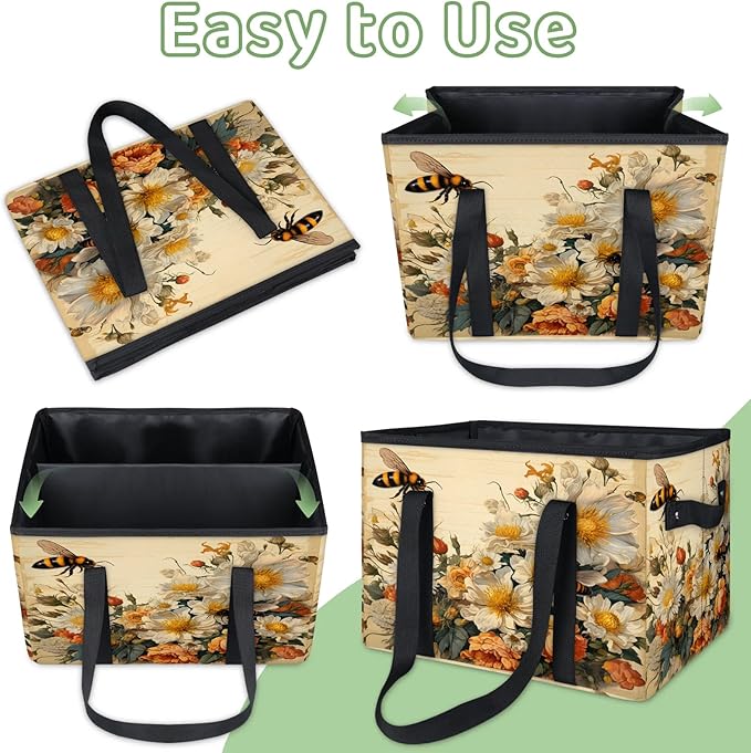 Reusable Grocery Bags Heavy Duty Shopping Bags Foldable Large Tote Bags with Long Handles & Hard Bottom