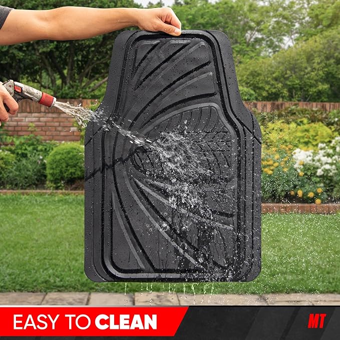 Motor Trend FlexTough Guard All-Weather Floor Mats for Cars – Black Waterproof Rubber Floor Mats, Universal Trim-to-Fit Automotive Accessories for Cars, Trucks & SUV