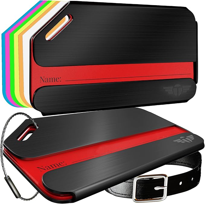 Heavy Duty Metal Luggage Tags for Suitcases| Indestructible Aluminum Travel Tag w/Steel Cable Loop & Smart Lost Bag Recovery,