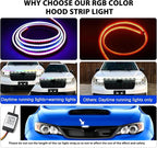 Car Led Lights Exterior RGB Hood Light Strip IP68 Waterproof Multicolor Dynamic Scan Start Up Hoodbeam Kit Compatible with Chevy Silverado 1500 2500,Truck,SUV,APP Control,12V(RGB, 59inch)