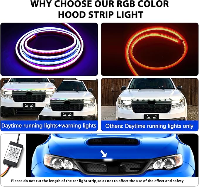 Car Led Lights Exterior RGB Hood Light Strip IP68 Waterproof Multicolor Dynamic Scan Start Up Hoodbeam Kit Compatible with Chevy Silverado 1500 2500,Truck,SUV,APP Control,12V(RGB, 59inch)