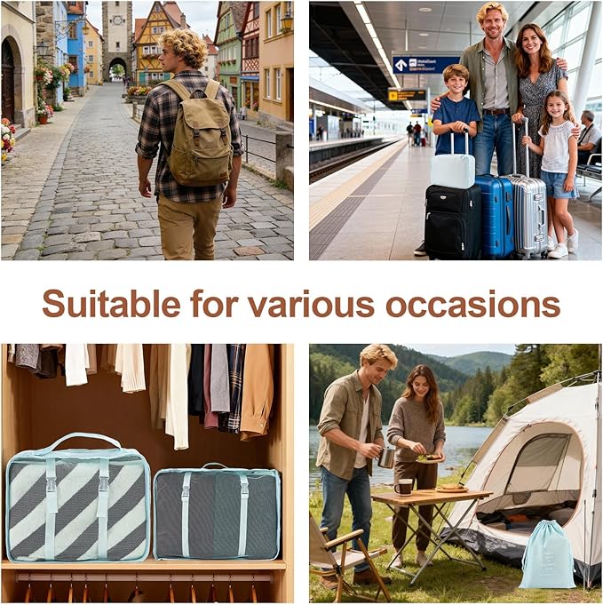 8 Set Compression Packing Cubes for Travel Essentials,Suitcase Organizer Bags, Carry-On Luggage Accessories with Laundry & To