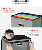 Oterri 2 Pack File Organizer Boxes with Lids, File Box with Mesh Pockets, Document Organizer Box for File Folders Letter Size