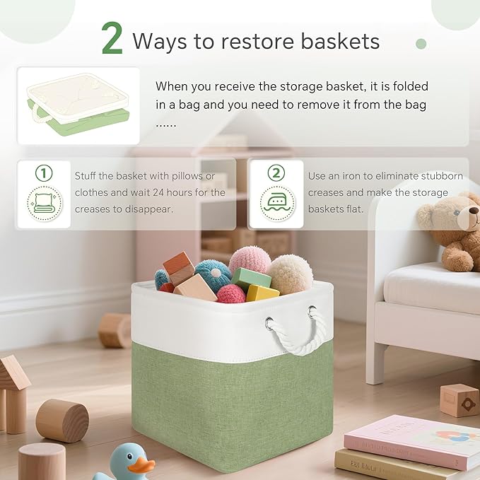 FinishingBo Fabric Cubes Storage Basket, 6 Pack 11x11 in with Handles Cube Storage Bins, for Shelves, Home, Office Organizers