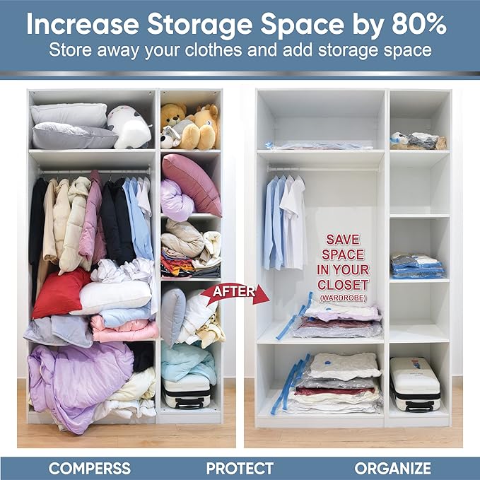 MattEasy Space Saver Vacuum Storage Bags, 6 Pack Combo (2 Jumbo/2 Large/2 Medium) Space Saver Bags with Pump, Storage Vacuum 