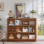 Joaxswe 12 Cube Storage Organizer, 41" Wide Large Bookshelf with Curved Edge, Wood Floor Standing 3-Tier Cubby Bookcase w/Bas