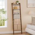 Hzuaneri Blanket Ladder Shelf, Decorative Quilt Rack, 7-Tier Farmhouse Ladder Holder Organizer with 4 Removable Hooks 7.9" D 