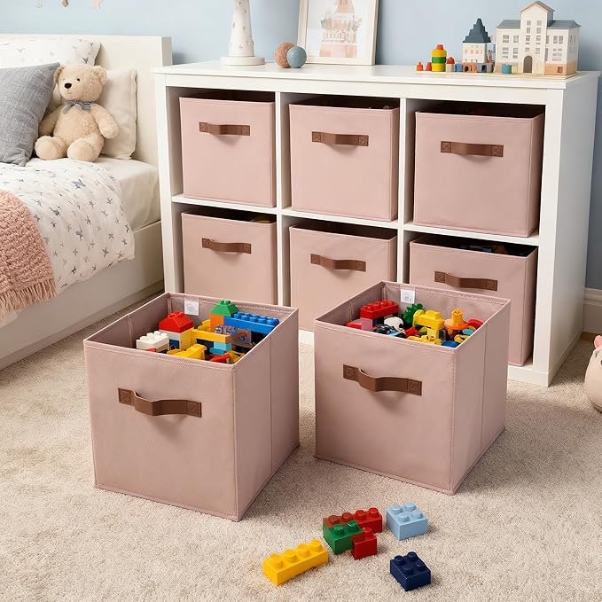 GRANNY SAYS Cube Storage Bins, 11 Inch Cube Storage Organizer, Fabric Storage Bins with PU Handle, Clothing Storage Baskets f