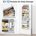Mefirt Over The Door Organizer, 6 Shelf Door Hanging Organizers with 6 Large Capacity Pockets, Behind Door Storage Hanging Sh