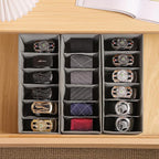 3 Packs Fabric Belt Organizer for Closet and Drawer, Foldable 6 Grids Dresser Drawer Organizers, Belt Tie Holder, Tie Box-Gre