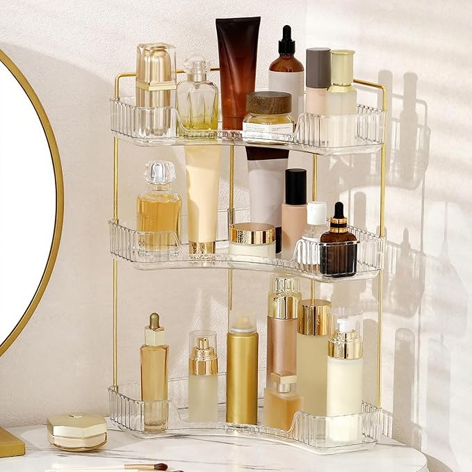 YCIA&DONE Corner Bathroom Counter Organizer, Makeup Organizer for Vanity, Skincare Cosmetic Perfume Tray, Corner Countertop S