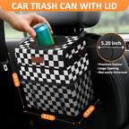 Car Trash Can Bin with Lid Hanging for Back Seat, Car Accessories for Women Men Leak Proof Automotive Garbage Cans Leakproof Vehicle Trash Can for Truck SUV,Black White Checkered