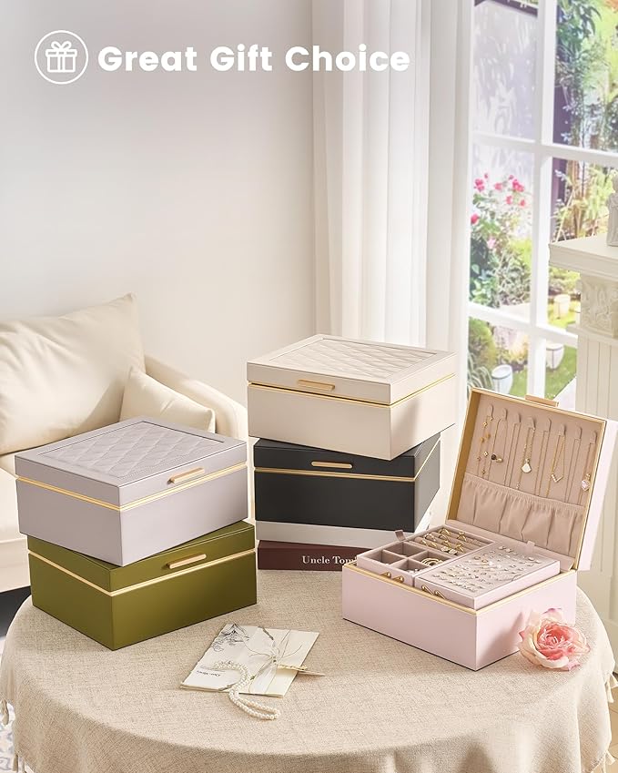 Lolalet Jewelry Box Organizer for Women Girls, 2 Layer Jewelry Organizers and Storage for Necklace Earrings Rings Bracelets, 