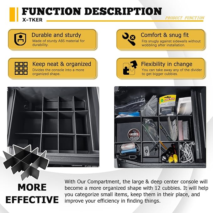 Center Console Organizer Compatible with Ford F150 2015-2020, F250/F350/F450 SuperDuty 2017-2022, Expedition 2018-2024 Accessories, Middle Console Organizer Divider (full console w/bucket seats ONLY)
