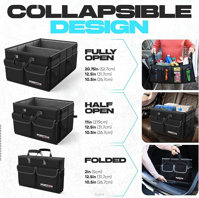 FORTEM Trunk Organizer For SUV Car Trunk Organizer, Foldable Storage, Car Accessories for Women Men, Collapsible Bag, Perfect C