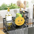 Cisily Kitchen Sink Caddy Organzier with High Brush Holder, Sponge Holder for Sink, 304 Rustproof Stainless, Kitchen Countert