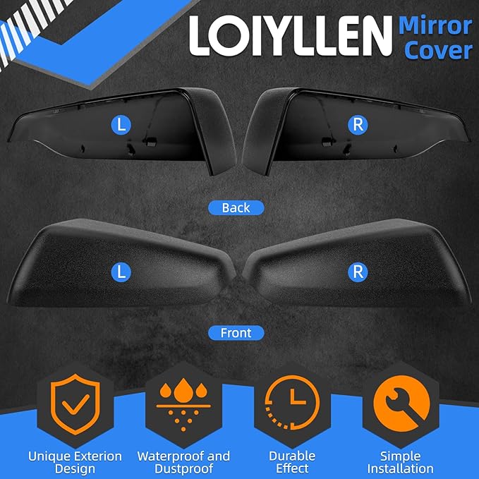 Driver & Passenger Side Mirror Cover Replacement for Chevrolet Equinox 2018-2023, for GMC Terrain 2018-2023 - Left & Right Side Mirror Covers, Rear View Mirror Cap Accessories Textured