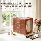 Homeanda Jewelry Box for Women with Glass Lid, 5 Drawers Jewelry Organizer and Storage for Necklaces, Rings, Earrings, Bracel
