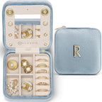 Vlando Travel Jewelry Box for Girls Women, Initial Jewelry Organizer Box Travel Must Haves Jewelry Case for Girls, Necklace E
