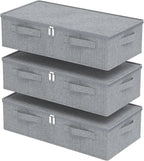 Underbed Storage Box, Foldable Under Bed Bins Container, Fabric Closet Organizer with Lid, for Clothes, Sheets, Blankets, 23.