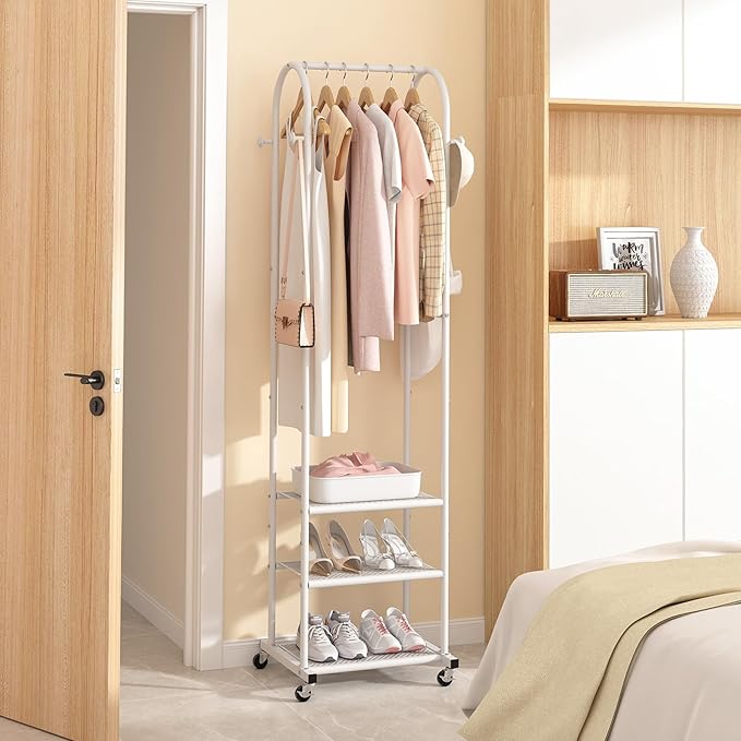 Kaitiemoo Heavy Duty Clothing Rack with Wheels,Modern Garment Rack with 3 Metal Shelves, 71.8Inches Display Rack for Hanging 
