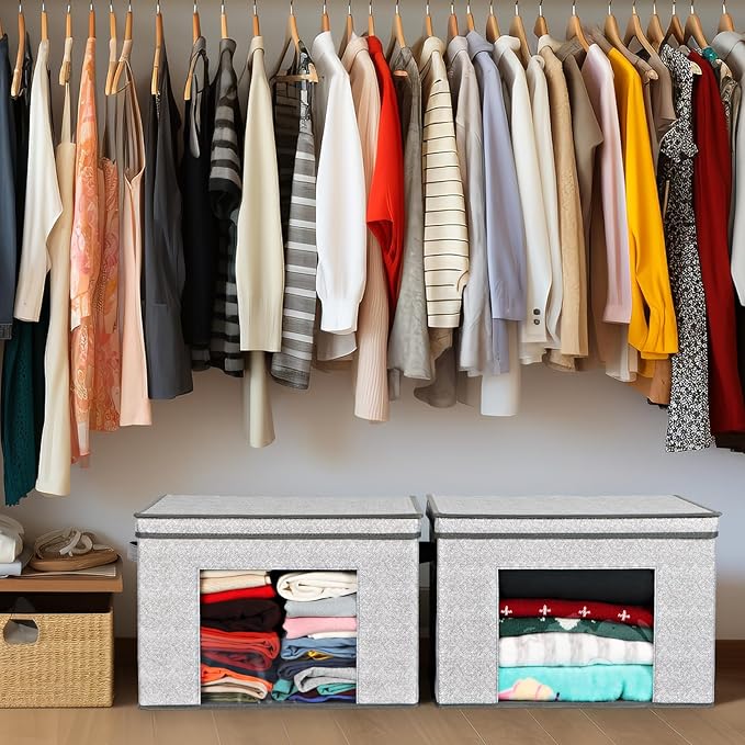 Univivi Foldable Fabric Storage Boxes Large Storage Bins with Lids [4-Pack] Collapsible Storage Cube Organizer, Closet & Bedr