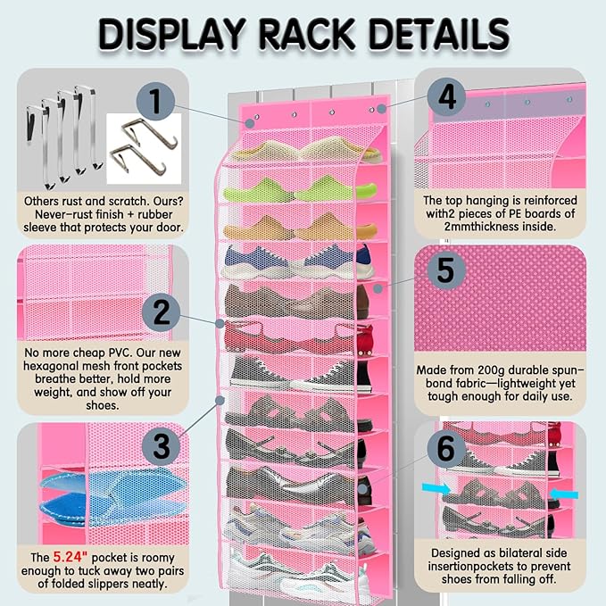 Kotkn Over The Door Shoe Organizer with 12 Large Breathable Pockets - Durable Hanging Storage for the Entire Family's Shoes (