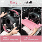 JUSTTOP Car Steering Wheel Desk, Travel Car Accessories, Car Stand Trays for Eating, Multipurpose Car Steering Wheel Desk Tray Table(Pink)