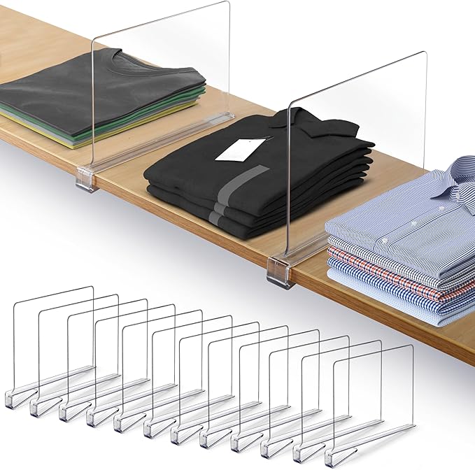 12 Pack Acrylic Shelf Dividers for Closet 11x7.9 Inch – Acrylic Dividers for Shelves Clear Closet Shelf Separators for Purses
