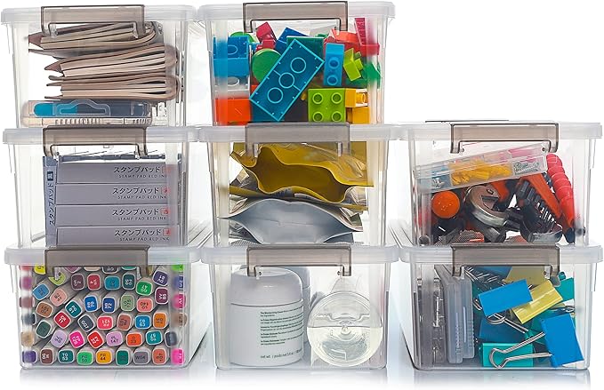 Anywish Small Storage Bins with Lids 3.2 QT- 8 Packs Plastic Storage Containers for Organizing Stackable Clear Storage Boxes,