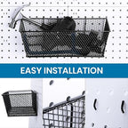 Sieral 4 Pcs Black Pegboard Baskets Metal Wire Shelf Baskets Peg Board Organizer Accessories Wall Mount Organizer Attachments