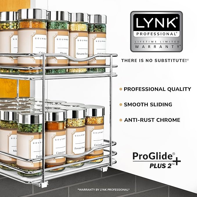 LYNK PROFESSIONAL® Pull Out Spice Organization for Cabinets - 8-3/8 inch Wide – Spice Rack for Inside Cabinets, Slide Out Spi