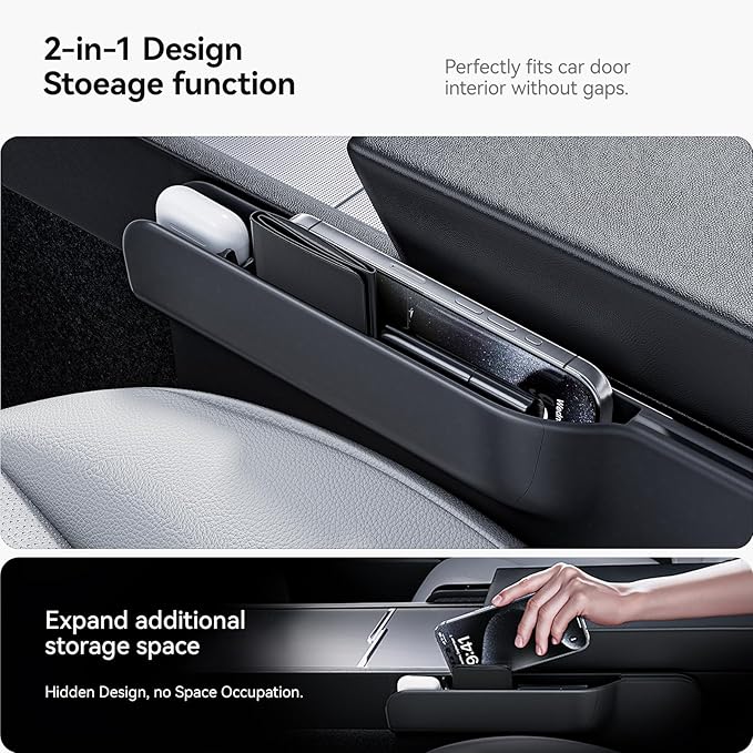 YONZEE 2-in-1 Car Steering Wheel Desk Tray & Car Seat Gap Filler Organizer – Foldable Carbon Fiber Look Table for Laptop, Eating Food, Writing – for Standard Round Steering Wheels