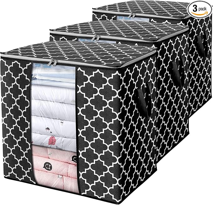 WISELIFE Storage Bags [3 Pack/100L] Large Blanket Clothes Organization and Storage Containers for Comforters,Bedding, Foldabl