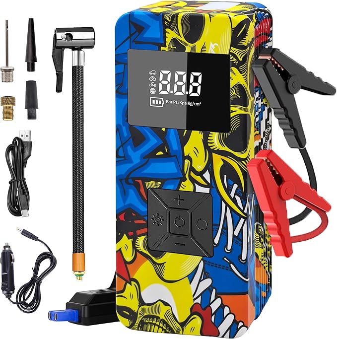 Jump Starter with Air Compressor, 8000A 150PSI Battery Jumper Starter Portable Tire Inflator Pump, 12V Jump Box Car Battery