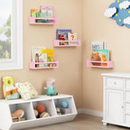 Forbena Pink Floating Shelves for Wall, Aesthetic Wall Bookshelf for Girls Room Decor, Wood Nursery Bookshelves for Toddler K