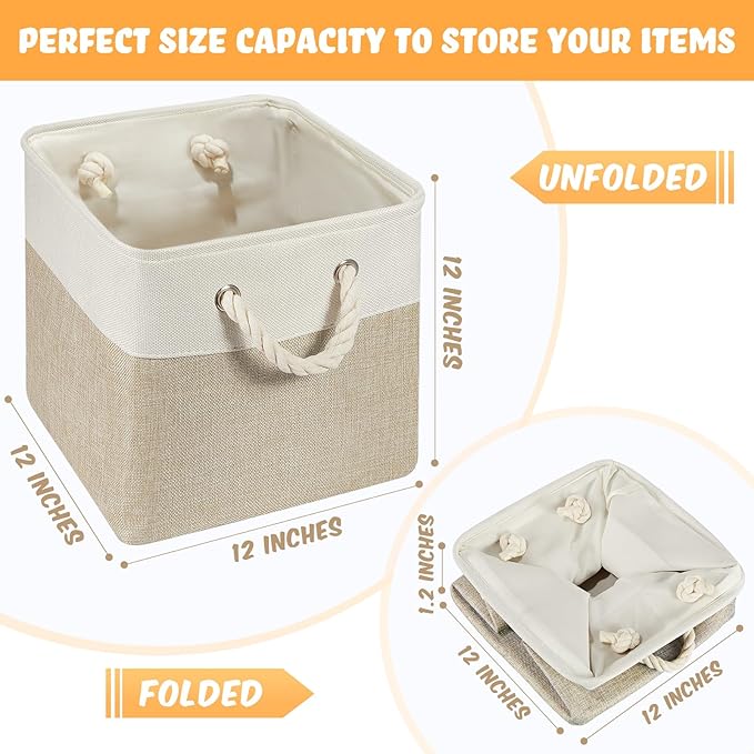 Geiserailie 6 Pcs 12 x 12 Inch Cube Storage Bins Fabric Storage Organizer Bins Foldable Cube Baskets with Sturdy Carry Handle