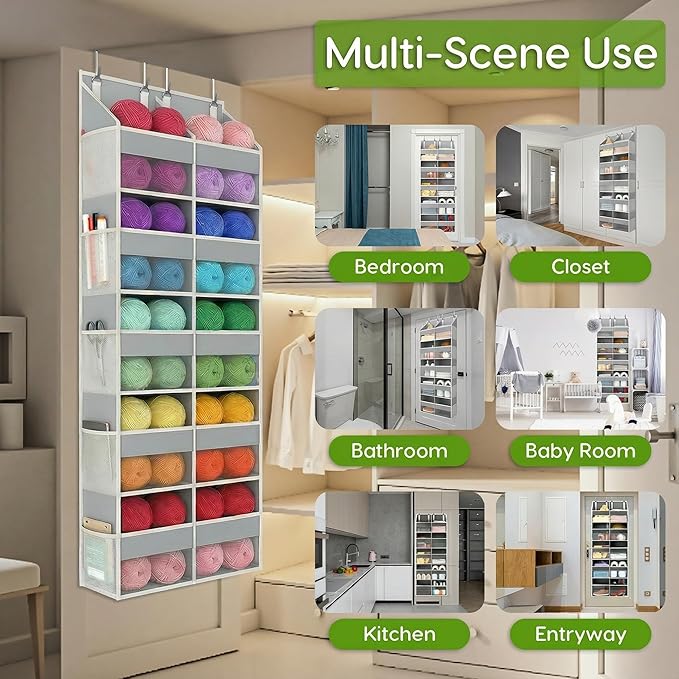 Unjumbly 5 Tiers Over The Door Hanging Yarn Storage Organizer, Hanging Door Organizer for Knitting and Crochet Supplies, Back