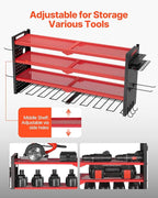 VEVOR Power Tool Organizer Wall Mount, 4-Layer Storage Rack with 8 Drill Holders, Tools Holder and Storage Rack with Side Peg