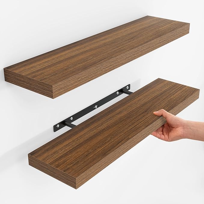 Fun Memories Rustic Wood Floating Shelves for Wall, Space-Saving Wall Mounted Shelves for Bathroom, Bedroom, Living Room and 